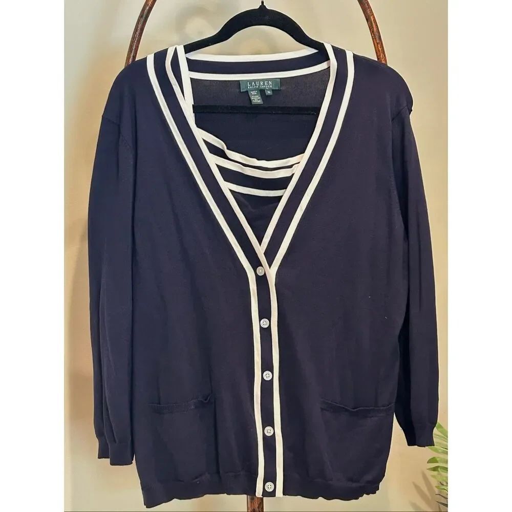 Lauren Navy Blue Silk Sweater Set Large